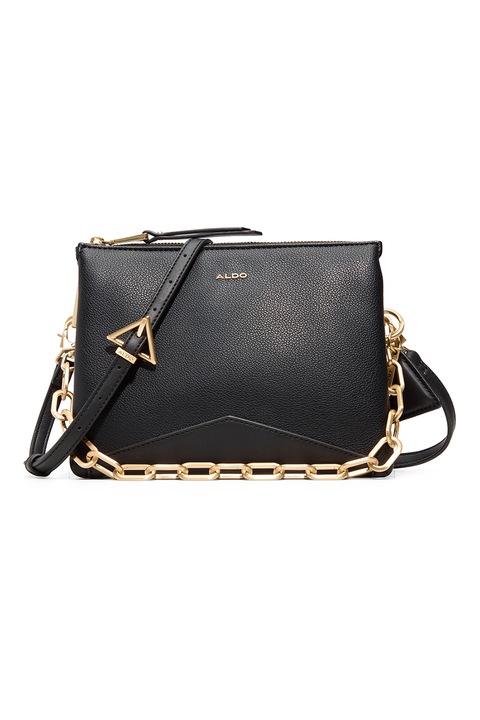 Aldo, Geanta din piele ecologica cu bareta de umar si logo metalic Lilsoft, Negru