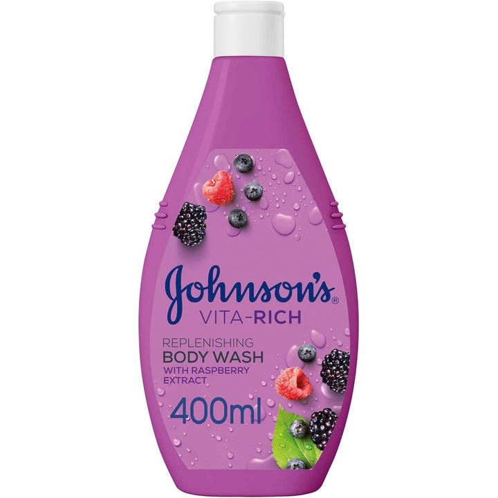 Възстановяващ душ гел JOHNSON'S®️ VITA RICH, С екстракт от малина и растителен глицерин, 400 мл