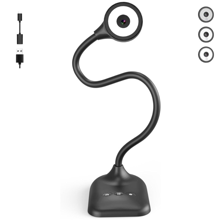 Скенер за документи A4/A3, резолюция 1944P, 30 кадъра в секунда, 5 MP, автоматичен фокус, LED осветление, сгъваемо рамо, микрофон, видеозапис, онлайн обучение, съвместим с Windows, Mac OS, Chromebook, USB 2.0 връзка, включен Type-C адаптер, черен