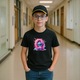 Tricou Alfabet Litera Q cu Stitch Roz fericit, explozie de culori, Copii, 100% bumbac, Cri-Flo, Culoare Negru, Marime 7-8 ani, 134 CM