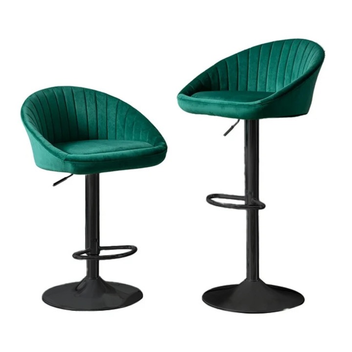 Scaun de bar Just Sit Stillo, verde, reglabile, catifea, 49,5x46cm, inaltime maxima 90cm