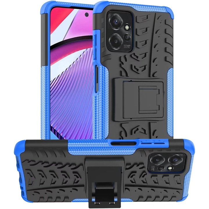 Husa Motorola Moto G Power 5G – protectie completa, textura ventilata, suport video, margini inaltate, acces complet la functii, Negru-Albastru