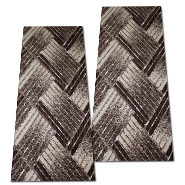 Set Covoare Antiderapante Dark Coffe, 2 bucati, Maro cu Bej, Poliester, 60 x 240 / 60 x 240 cm