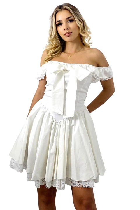 Rochie scurta babydoll VYVYE, cu volane si dantela, ALB, Marime universala S/M