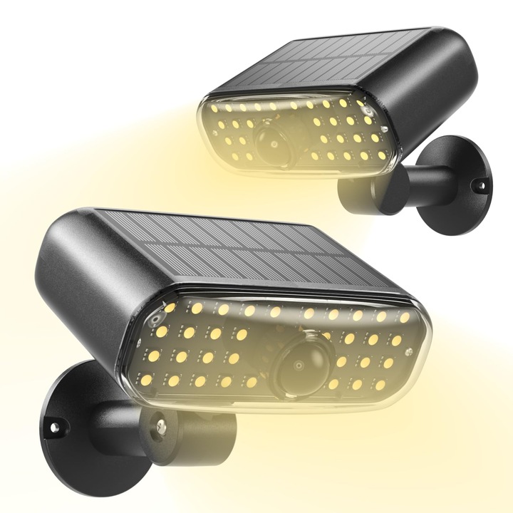 Соларни лампи за открито със сензор за движение, водоустойчиви IP65 LED стенни лампи, соларни LED прожектори със защита от движение и 3 режима за стенно осветление, градина, двор, гараж, входни врати, пакет от 2