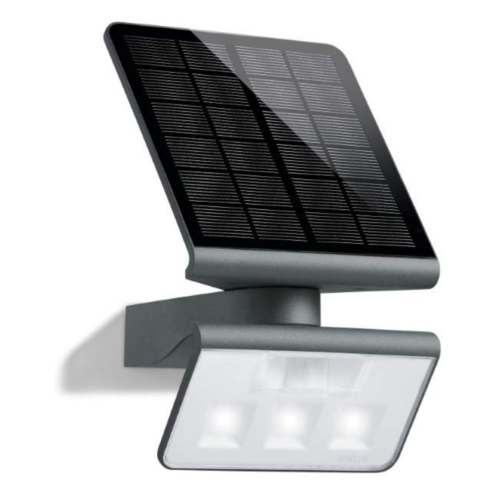 Steinel Xsolar Ls Антрацитна слънчева лампа за външно ползване, стенна лампа, детектор за движение, нощна лампа, слънчева градинска лампа, батерия 2500 Mah