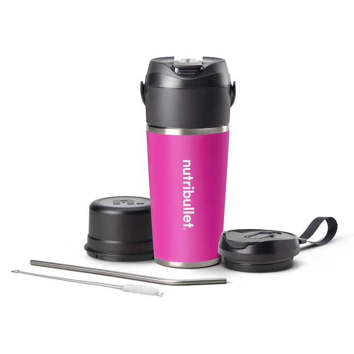 Blender Nutribullet Flip, portabil, recipient izolat 590 ml, racire 24 de ore, inox, magenta