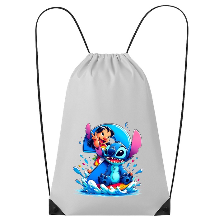 Rucsac tip ghiozdan Alfabet Cifra 2 cu Lilo si Stitch albastru, veselie mare, Mare, Poliester, Cri-flo. Culoare Alb, Marime 34 x 45 cm