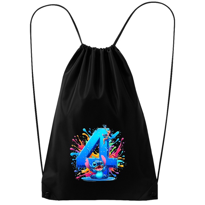 Rucsac tip ghiozdan Alfabet Cifra 4 cu Lilo si Stitch albastru, veselie mare, Mare, Poliester, Cri-flo. Culoare Negru, Marime 34 x 45 cm