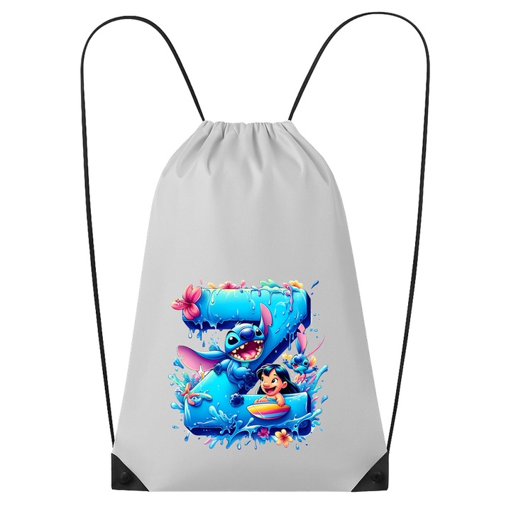 Rucsac tip ghiozdan Alfabet Litera Z cu Lilo si Stitch albastru, veselie mare, Mare, Poliester, Cri-flo. Culoare Alb, Marime 34 x 45 cm