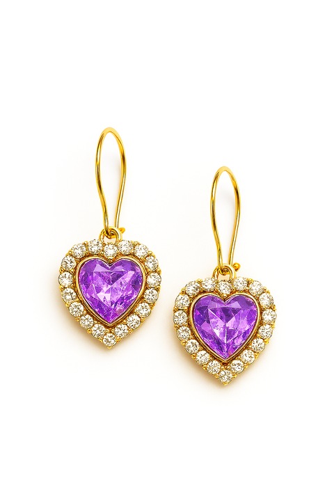 Cercei in forma de inima, tortite placate cu aur 18K, handmade