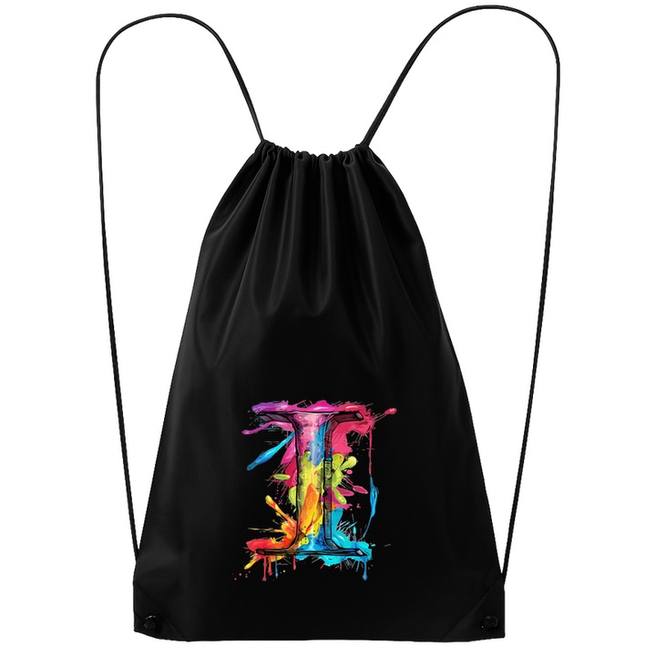 Rucsac tip ghiozdan Alfabet Litera I cu graffiti, design exploziv, arta urbana, Poliester, Cri-flo. Culoare Negru, Marime 34 x 45 cm