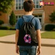 Rucsac tip ghiozdan Alfabet Litera Q cu flori, margarete, flori colorate, Poliester, Cri-flo. Culoare Negru, Marime 34 x 45 cm