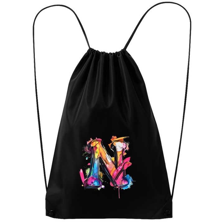 Rucsac tip ghiozdan Alfabet Litera N cu graffiti, design exploziv, arta urbana, Poliester, Cri-flo. Culoare Negru, Marime 34 x 45 cm