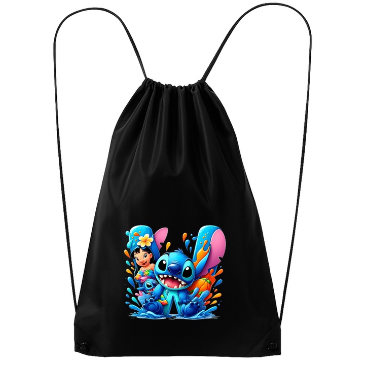 Rucsac tip ghiozdan Alfabet Litera W cu Lilo si Stitch albastru, veselie mare, Mare, Poliester, Cri-flo. Culoare Negru, Marime 34 x 45 cm