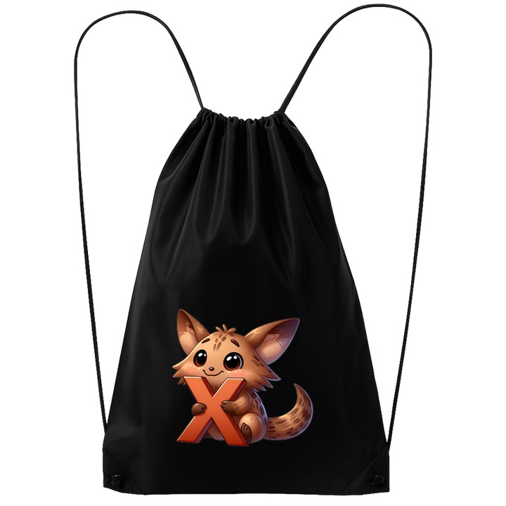 Rucsac tip ghiozdan Alfabet Litera X cu animal Xenops, Poliester, Cri-flo. Culoare Negru, Marime 34 x 45 cm