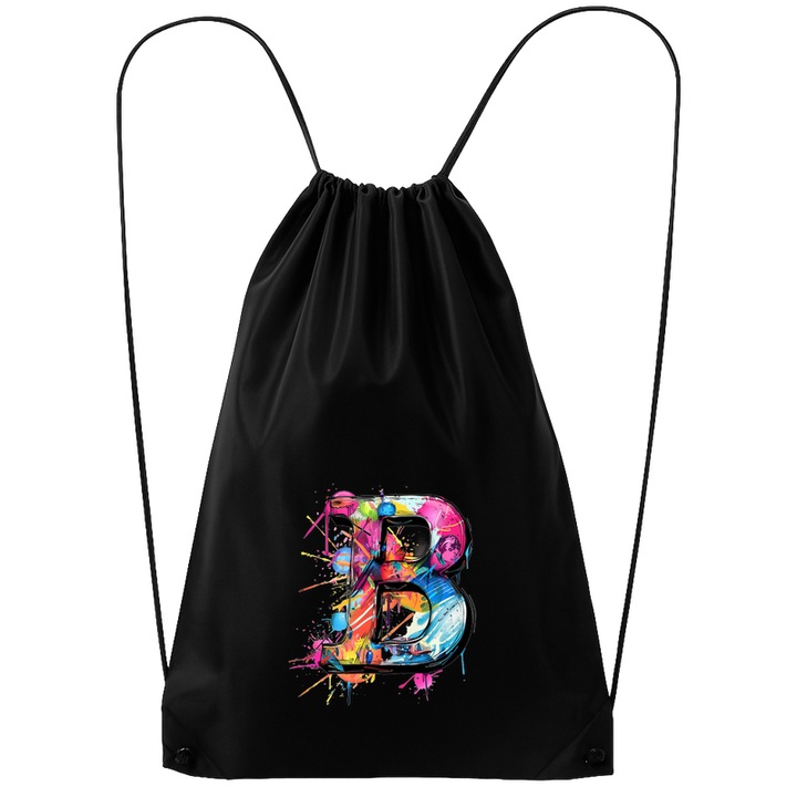 Rucsac tip ghiozdan Alfabet Litera B cu graffiti, design exploziv, arta urbana, Poliester, Cri-flo. Culoare Negru, Marime 34 x 45 cm