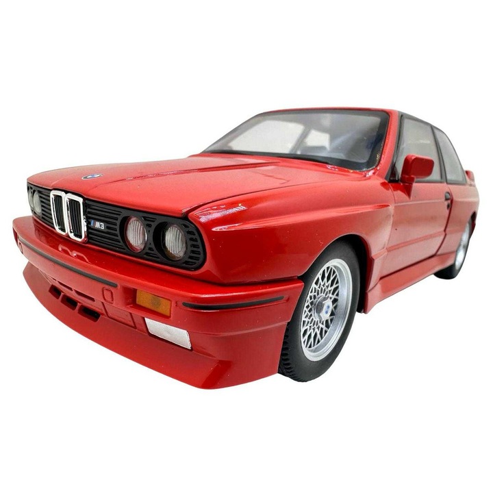 BMW E30 M3 piros mackó modell 1:24 hanggal, lámpákkal, kormányindítással, rugóval