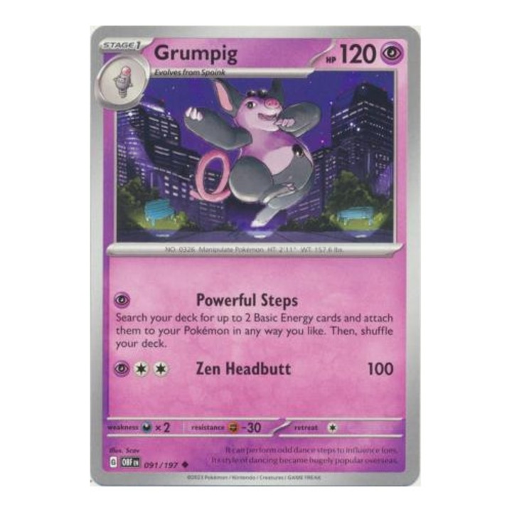Pokémon Obsidian Flames Grumpig kártya 091/197
