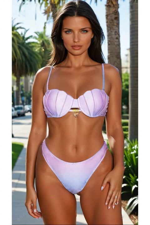 Costum de baie din 2 piese, slip tanga, sutien push-up forma scoica y9118 mov 10396, Mov