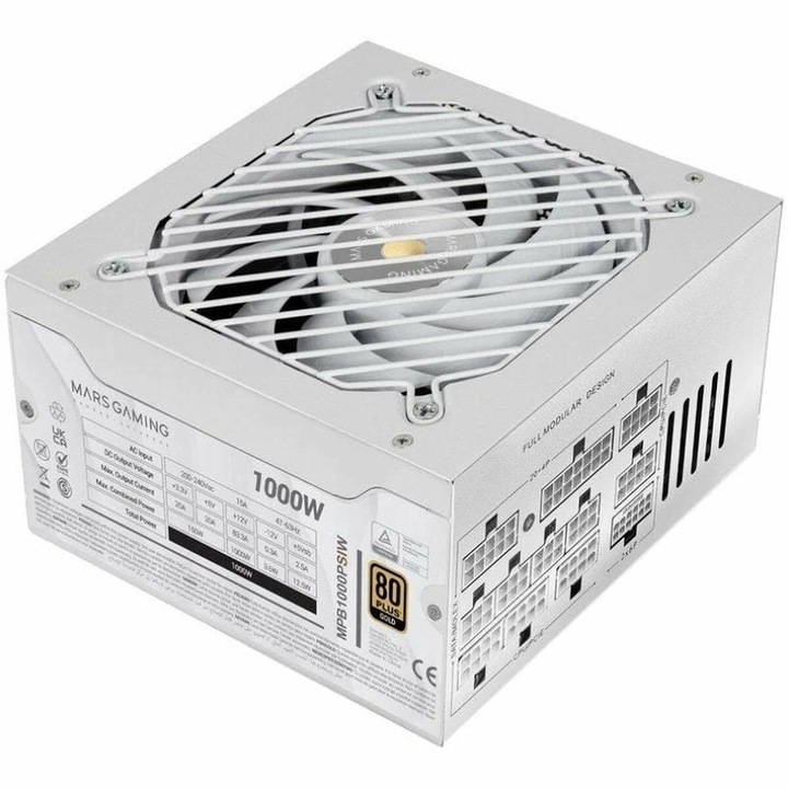 Sursa PC Mars Gaming MPB1000PSIW ATX 1000W, 80 Plus Gold, Alb, 15cm