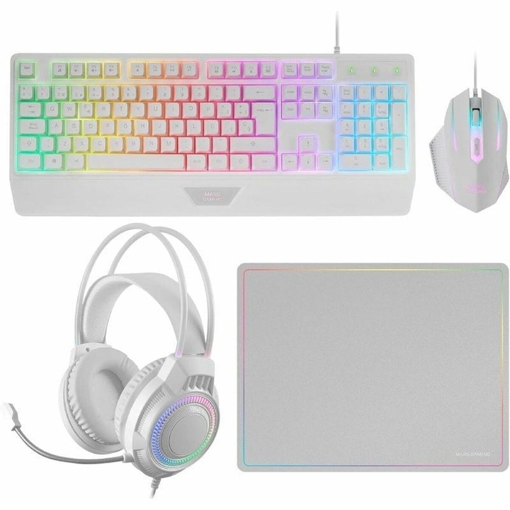 Mars Gaming MCP124PROWES gamer egér és headset szett, fehér, 3200 DPI, 1,8 m