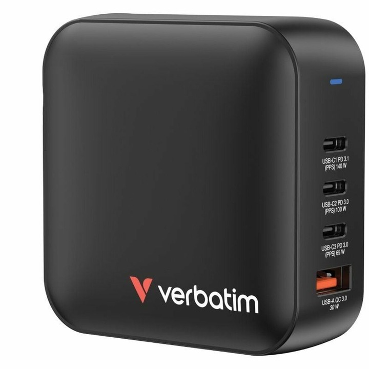 Incarcator de perete, Verbatim, 165 W, negru, 3 USB Type-C, 1 USB-A