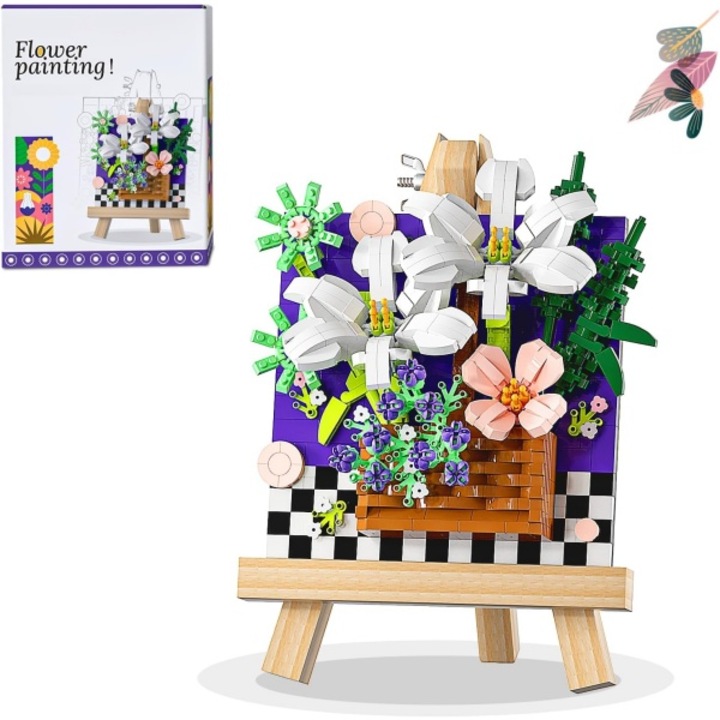 Комплект блокови букети, Комплект блокови букети - Креативни DIY подаръци за възрастни, Комплект растителни блокове от 1054 части за декорация на дома с цветя
