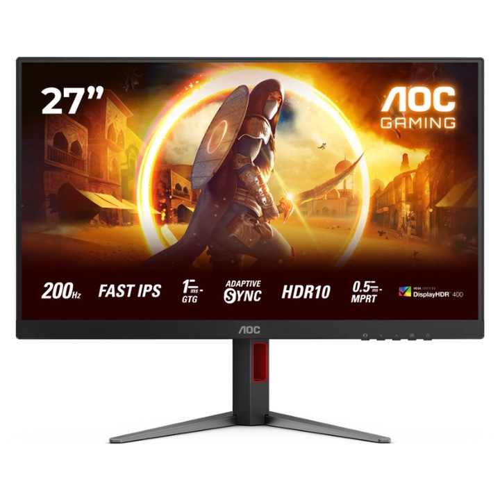 Монитор AOC 27G4HA, 27" Fast IPS WLED, 1920x1080@200Hz, 1ms GtG, 0.5ms MPRT, 300cd m/2, 1000:1, 80M:1 DCR, Adaptive Sync, FlickerFree, Low Blue Light, 2Wx2, Tilt, Height Adjust, Pivot, Swivel, 2xHDMI, DP 27G4HA