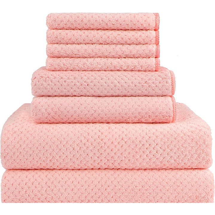 Комплект от 8 хавлиени кърпи за баня EXCITAT®, От чист памук, много абсорбиращи, 2 хавлиени кърпи за баня, 2 кърпи за ръце, 4 кърпи, Меки и щадящи кожата, Удобни и дишащи, Подходящи за пътувания, бизнес пътувания, фитнес, Бебешко розово