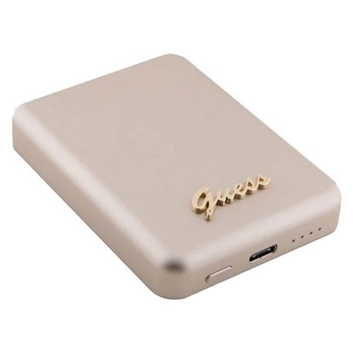 Guess metal script logo vésztöltő type-c aljzat, 5000mah, 15w, magsafe, arany