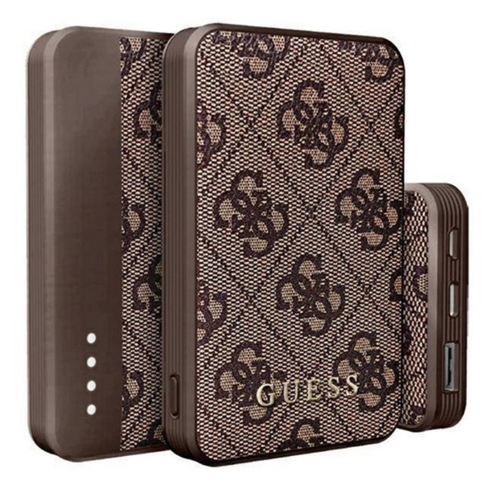 Guess 4g leather metal logo vésztöltő usb+type-c aljzat, 5000mah, 15w, gyorstöltő, barna
