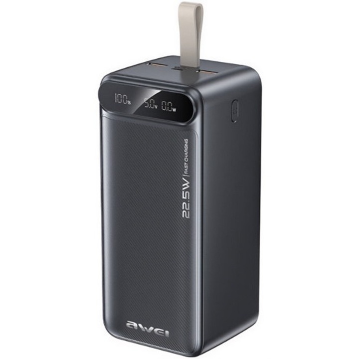 Awei PA-13 външна батерия 2 USB+Type-C изхода, 50000mAh, 22.5W, PD бързо зареждане, LED дисплей, черен