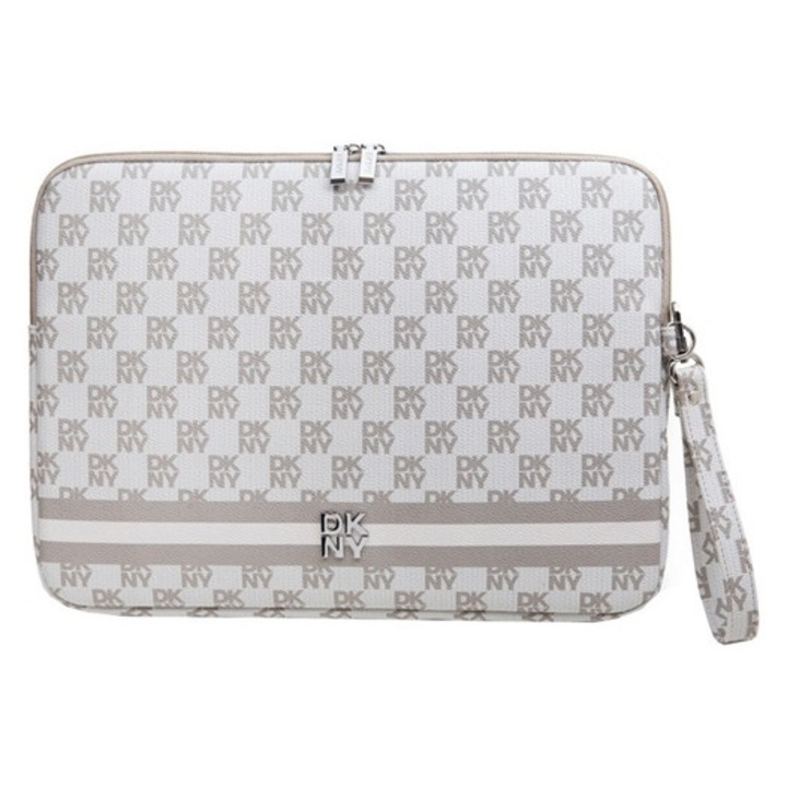 Dkny checkered pattern and stripe laptop/notebook táska, univerzális, bőr hatású, kézpánt, 13-14" méret, bézs