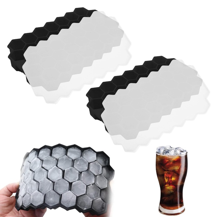 Set De 2 Forme Din Silicon Pentru Cuburi De Gheata, Forma Pentru Cuburi De Gheata, Recipient Pentru Cuburi De Gheata Cu Capac, Forma Pentru Cuburi De Gheata, Recipient Pentru Cuburi De Gheata, Forma Pentru Cuburi De Gheata Cu Capac, Certificat Lfgb C