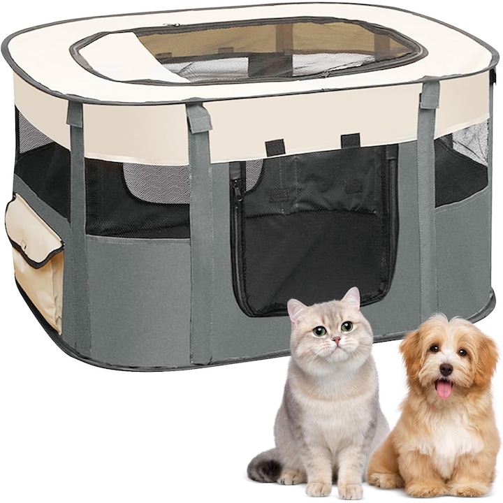 Wacorresi összecsukható állatkarám, téglalap alakú, szürke, 90x70x58cm