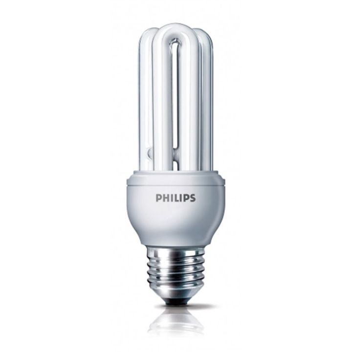 Bec fluorescent PHILIPS, forma 2U, E27, 23W, 6000 ore lumina calda