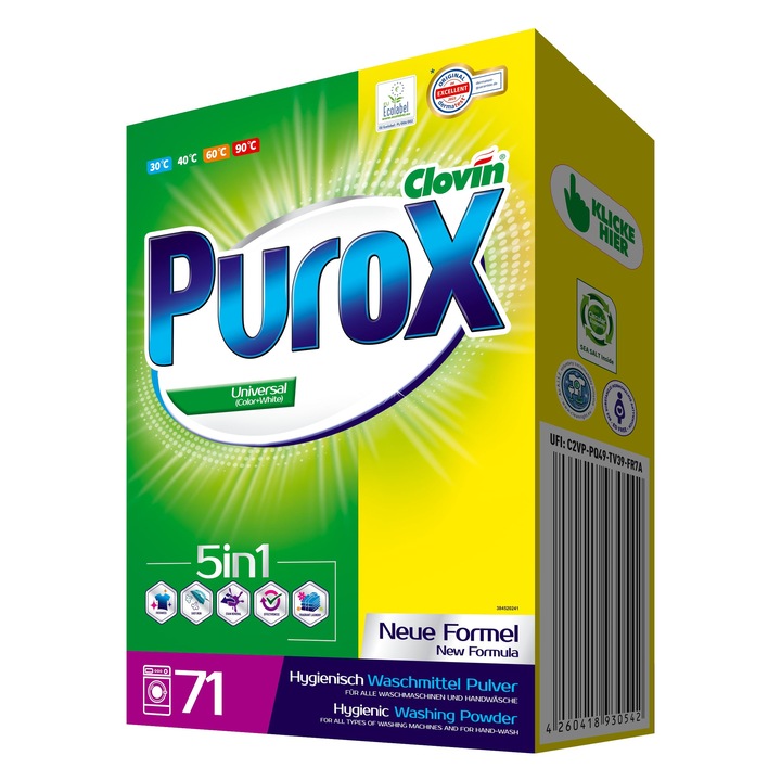 Purox mosószer, kapszulák, 5 kg, 71 mosás, fehér textíliákhoz, öko