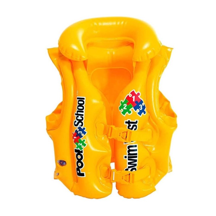Vesta Gonflabila de Inot pentru Copii, Comando Home, Vinil, Mecanism Dublu de Inchidere, Varsta 3-6 ani, Greutate Maxima Suportata 30 kg, Galben