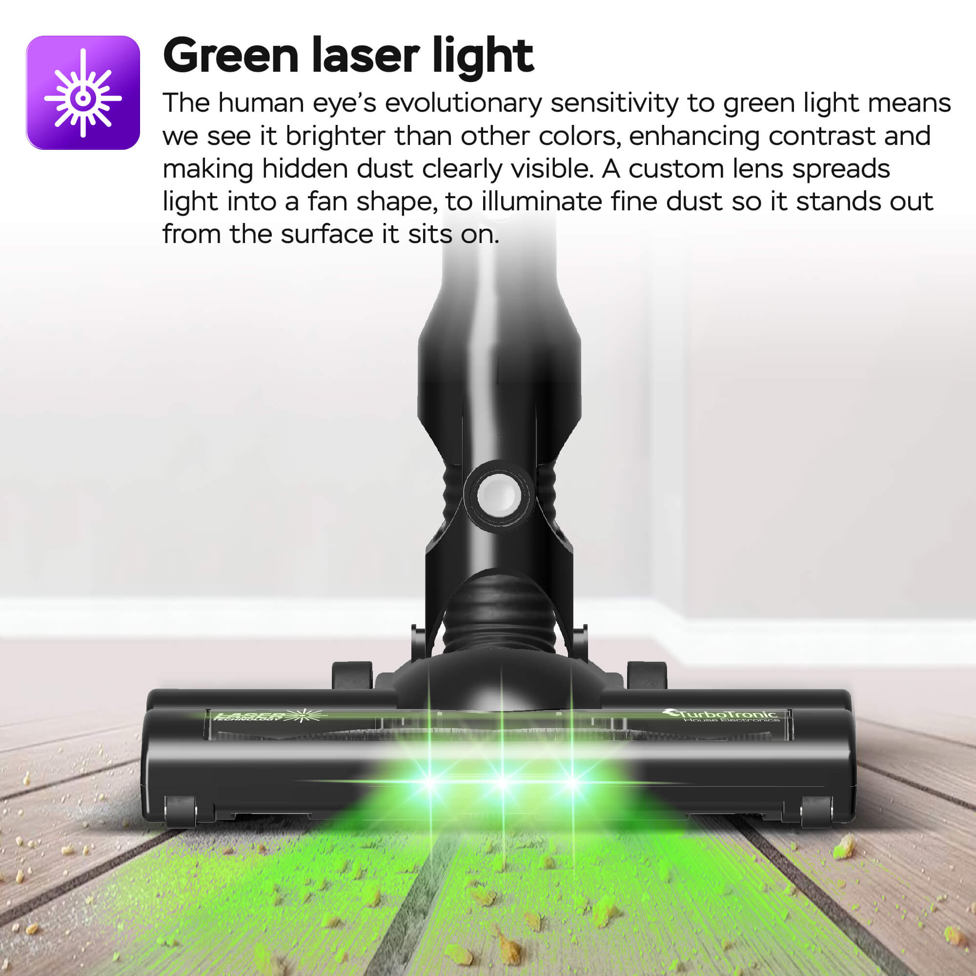 Aspirator cu laser 2in1 TurboTronic TT-LV8 Ultra-Light Stick, 0.7l, baterie Li-ion, 22, 2V, 40 minute autonomie, Rosu/Negru