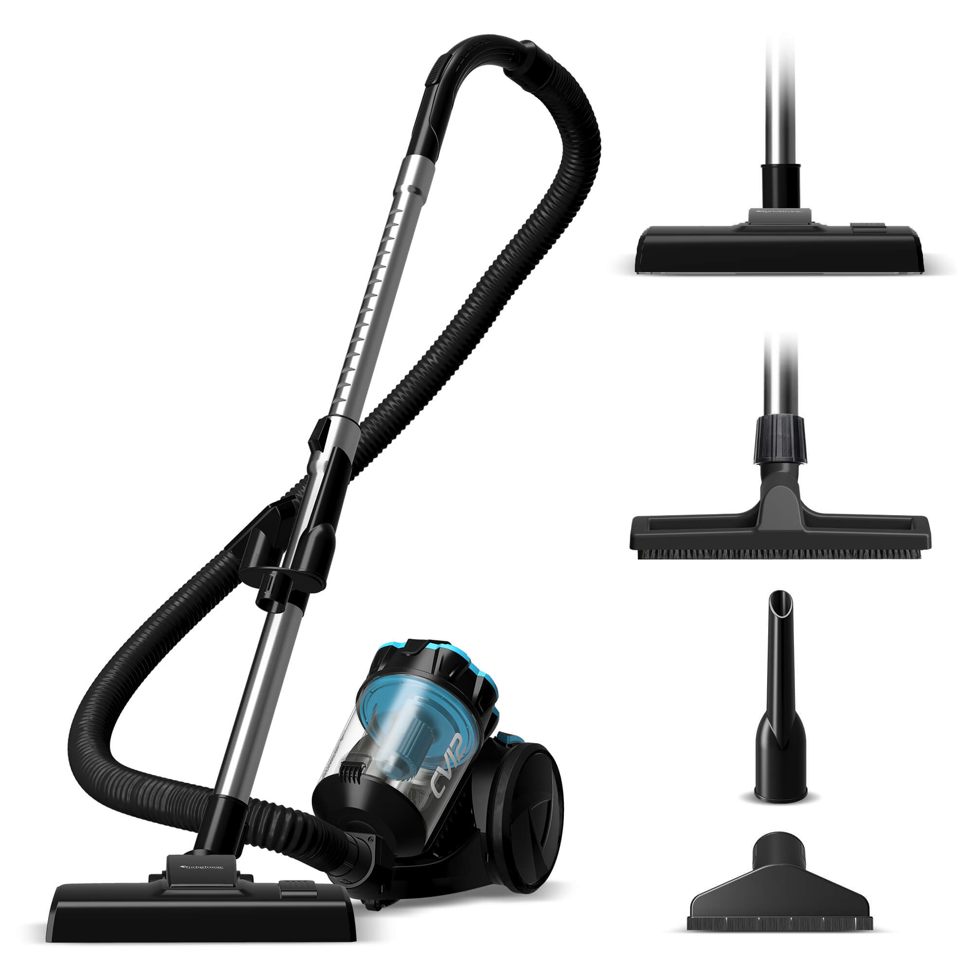 Aspirator fara sac TurboTronic TT-CV12, 800 W, recipient praf 2.5l, filtru de inalta eficienta, raza de operare 8m, negru/albastru