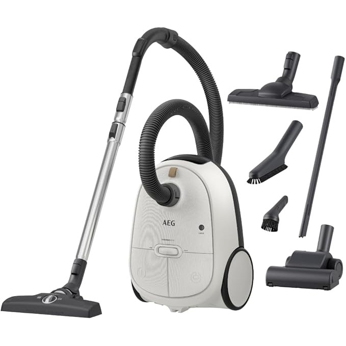 Aspirator cu sac AEG AB61H6SW / Putere mare de aspiratie pe toate tipurile de pardoseala / Include duze suplimentare / Ideal pentru astmatici, alergici si proprietari de animale / Cablu de 12 m / 850 W