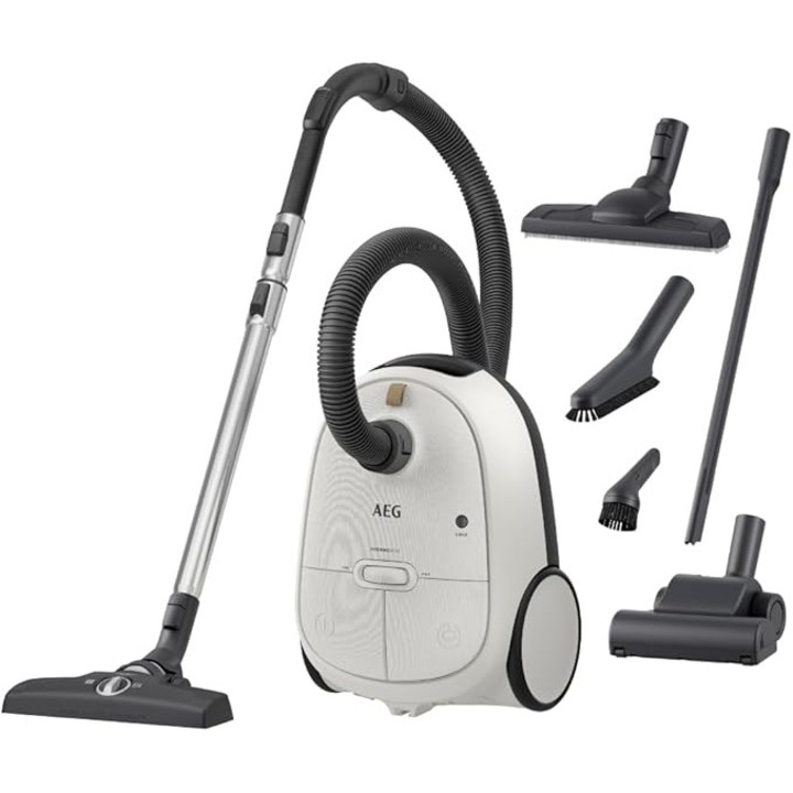 Aspirator cu sac AEG AB61H6SW / Putere mare de aspiratie pe toate tipurile de pardoseala / Include duze suplimentare / Ideal pentru astmatici, alergici si proprietari de animale / Cablu de 12 m / 850 W