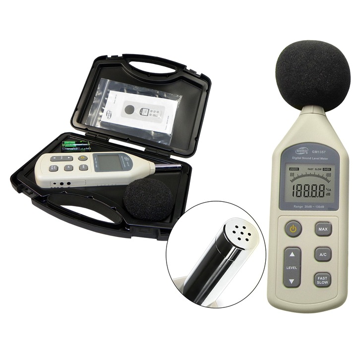 Sonometru Benetech, 30-130dBA, precizie +/- 1, 5 dB, 256x70x35mm