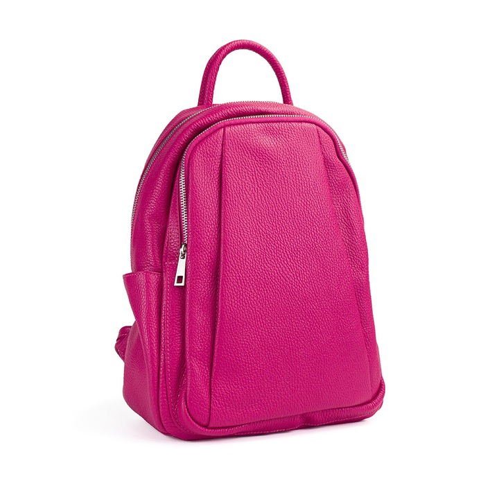 Rucsac Piele Timeea - Fucsia, 2 Compartimente, 6 Buzunare, Rucsac Piele Naturala, Rucsac, Rucsac De Vara, Piele Naturala, Rucsac Piele