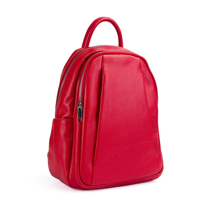 Rucsac Piele Timeea - Rosu, 2 Compartimente, 6 Buzunare, Rucsac Piele Naturala, Rucsac, Rucsac De Vara, Piele Naturala, Rucsac Piele