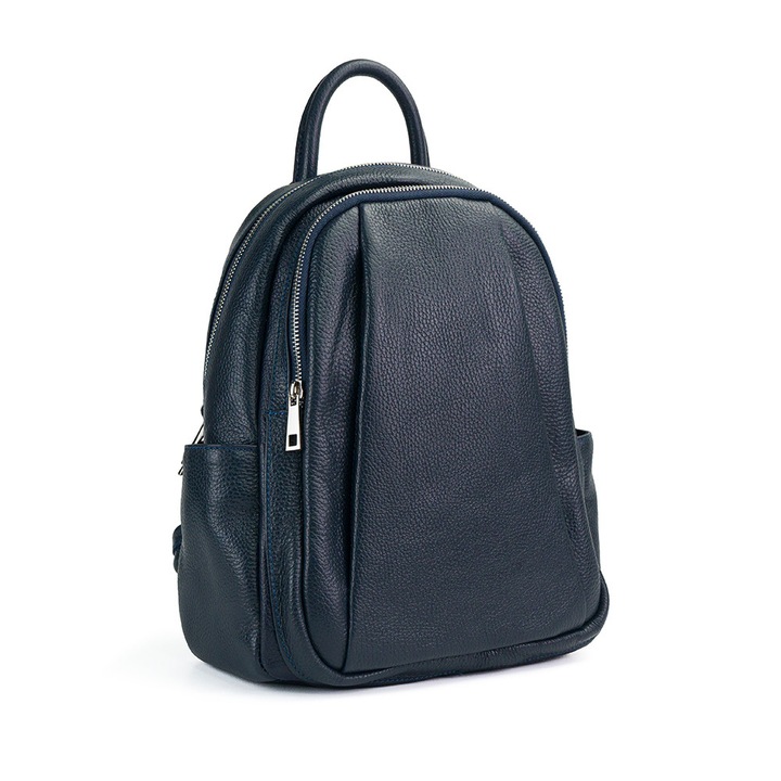 Rucsac Piele Timeea - Bleumarin, 2 Compartimente, 6 Buzunare, Rucsac Piele Naturala, Rucsac, Rucsac De Vara, Piele Naturala, Rucsac Piele