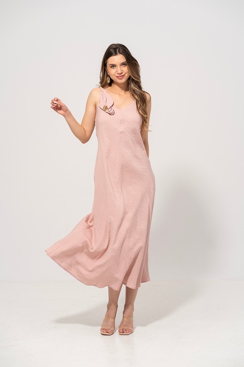 Hermosa, Rochie cu aplicatie pe piept Olga, Roz prafuit