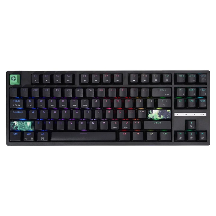 QwertyKey H87 Bluetooth vezeték nélküli mechanikus billentyűzet, RGB világítás, fekete, 360x132x40mm