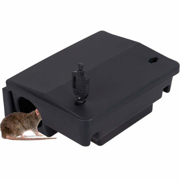 Capcana cu momeala pentru rozatoare, Zola, capcana vie, reutilizabila, pentru exterior si interior, diametru gaura 5.5 cm, plastic, 22 x 18 x 9.5 cm